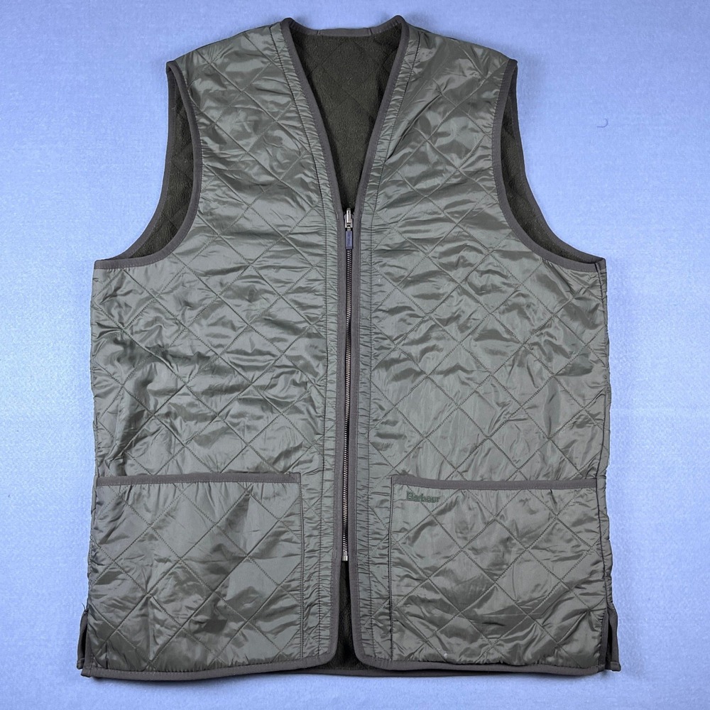 Barbour Mens Polarquilt Reversible Zip-In Vest Liner Olive Green Large L Quilted